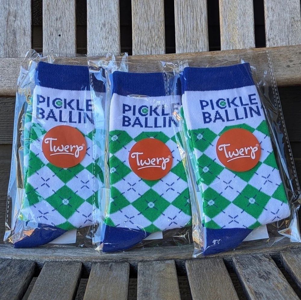 NWT Twerp Pickle Ballin' Argyle Midcalf Novelty Socks 3 Pair Green Blue White